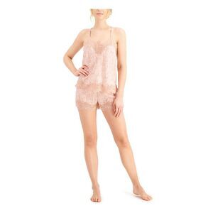 NWT INC Womens Beige Lace Trim Strap Cami Top and Shorts Satin Pajamas XL